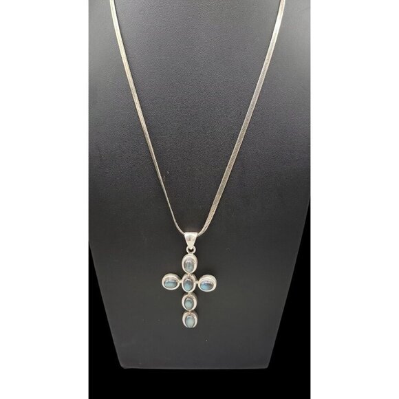 DOUG PAULUS Sterling & Labordite Cross Pendant 24" Italy Chain DP925 India - Picture 1 of 16